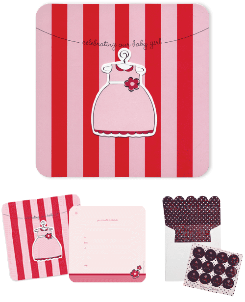 Paper Eskimo Baby Occasion Invitation Pink Dress (Pack of 12)-Paper Eskimo Baby Occasion Invitation Pink Dress 