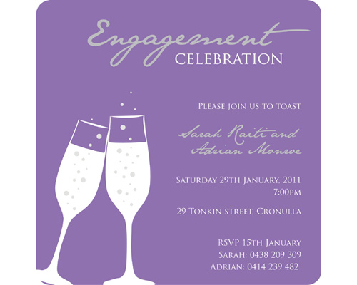 Engagement Invitation - Champagne Glasses-Engagement Invitation, Purple engagement invitation, champagne glass invitation, wedding invitation, unique invitation, modern engagement invitation.