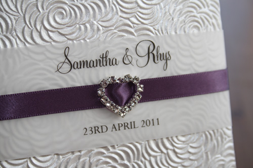 silver and purple pocket wedding invitations