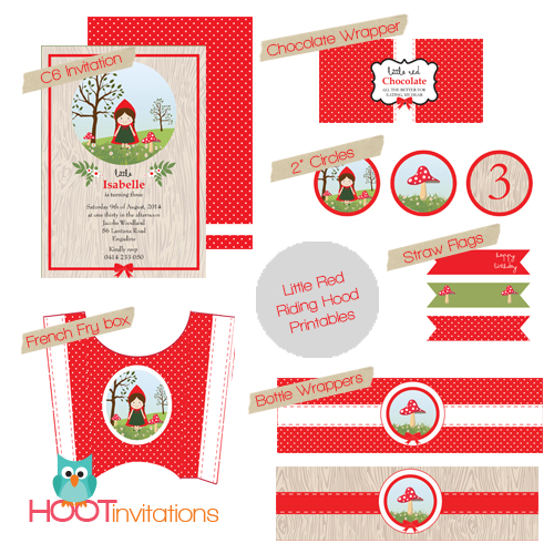 Little Red Riding Hood Party Printables-Little Red Riding hood party printables, Litte Red Riding Hood Invitation, Red Riding Hood Party, Red Riding hood Invitation, Woodland Party Invitation