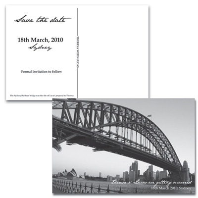 Harbour Bridge Postcard-Save the date, save the date postcard, harbour bridge save the date, australian save the date