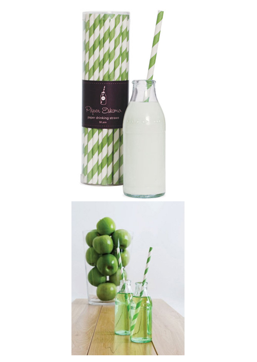 Paper Eskimo Paper Straws Apple Green-Paper eskimo paper straws Apple Green, green stripe straws, retro paper straws