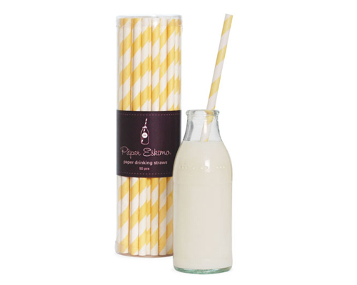 Paper Eskimo Paper Straws Limoncello (50/pack)-Paper eskimo paper straws limoncello, yellow stripe straws, retro paper straws