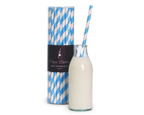 Paper Eskimo Paper Straws Powder Blue-Paper eskimo paper straws Powder Blue, blue stripe straws, retro paper straws
