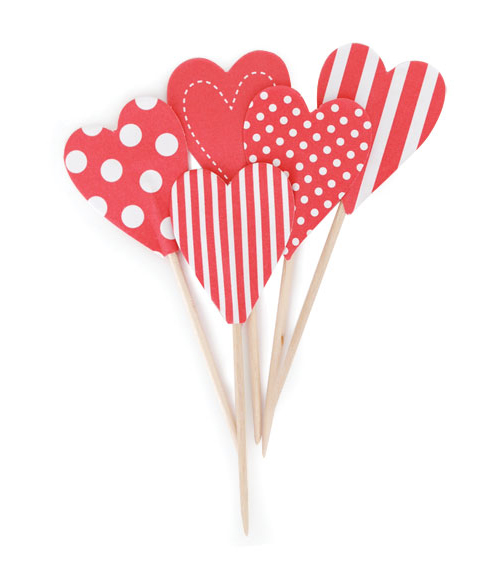 Paper Eskimo Red Candy Cane Heart Cupcake Topper-Paper eskimo cupcake topper red candy cane hearts, red cupcake heart topper, toothpick cupcake topper red, valentines day cupcake topper 