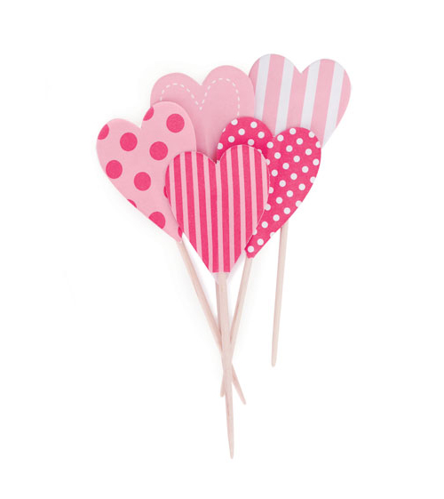 Paper Eskimo Pink Floss Heart Cupcake Topper-Pink Heart Cupcake topper, valentines day cupcake topper
