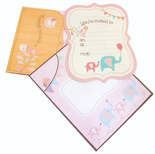 HiPP Invitation Kit Special Delivery Girl-HiPP Invitation Kit Special Delivery Girl, girls birthday invitation, baby shower invitation girls, elephant girls invitation, pink elephant invitation