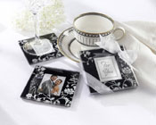 "Timeless Traditions" Elegant Black & White Glass Photo Coasters-Bomboniere, wedding gifts, bonbonniere, unique bomboniere, black and white bomboniere, coasters, coaster bomboniere