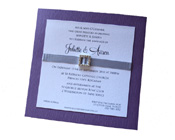 Purple Sparkle-Wedding Invitations, purple invitations, diamante Buckle, crystal buckle, silver ribbon, unique invitation, different wedding invitation