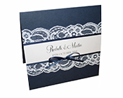 Navy Blue Lace Invitation-navy blue invitation, white lace, invite, wedding invitation, navy blue ribbon, dark blue, elegant invitation